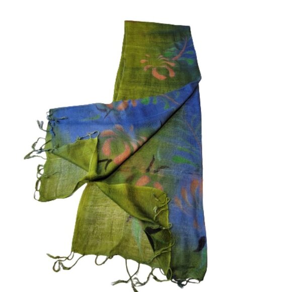 Blue and Green Rectangular Soft Light Scarf - Picture 7 of 10